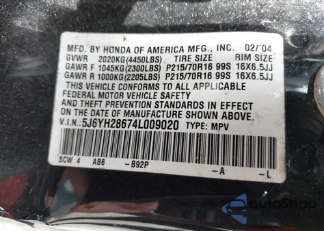 2004 Honda Element Ex из США, поврежденный, VIN 5J6YH28674L009020
